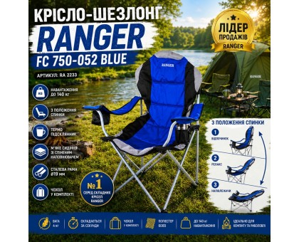 Складне крісло-шезлонг Ranger FC 750-052 Blue - Ваш бездоганний відпочинок, комфорт та впевненість