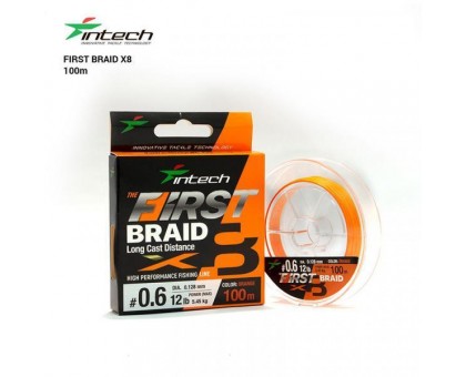 Шнур плетений Intech First Braid PE X8 Orange 100м (#0,4 - #2,5PE)