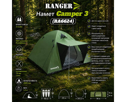 Туристичний тримісний намет Ranger Сamper 3 (Арт. RA 6624)