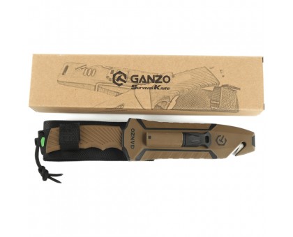 Ніж Ganzo G8012V2-DY коричневий (G8012V2-DY) з паракордом
