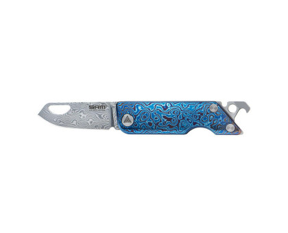 Складаний кишеньковий ніж SRM 6435-TL Damascus / Titanium блакитний