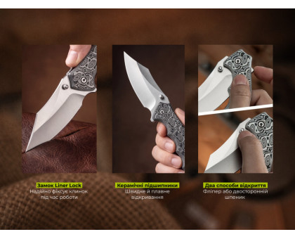 Ніж складаний туристичний Civivi Pentad Nitro-V / Micarta (чорно-білий)