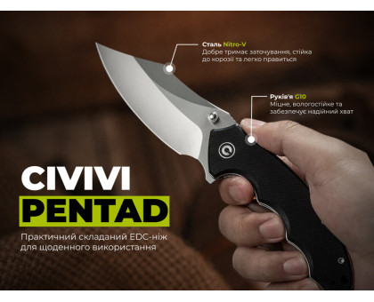 Ніж складаний туристичний Civivi Pentad Nitro-V / G10 чорний