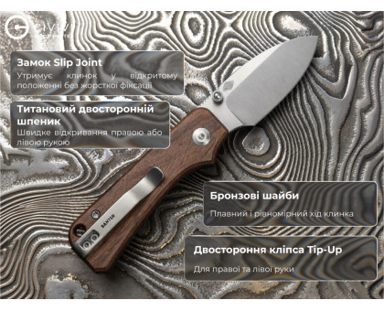 Ніж складаний кишеньковий Civivi Baby Banter Slip Joint (6 см) Nitro-V / Wood