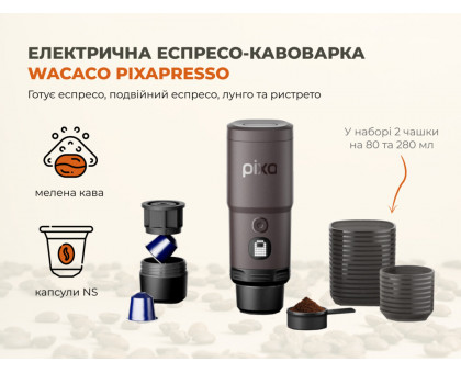 Портативна електрична еспресо-кавоварка Wacaco Pixapresso для меленої кави та капсул (Червона)