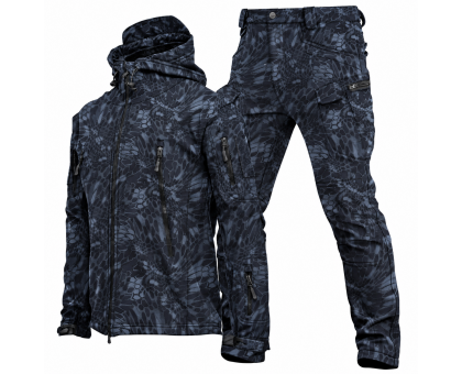 Демісезонний костюм SoftShell Gman Kryptek Чорно-Синій Пітон на флісі (куртка + штани)