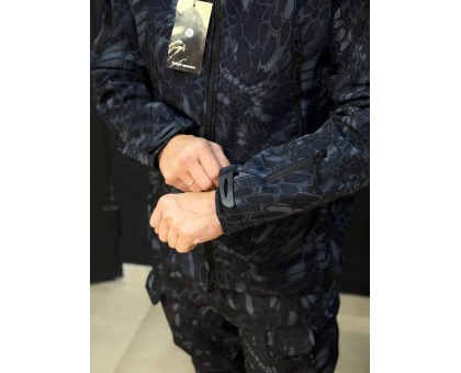 Демісезонний костюм SoftShell Gman Kryptek Чорно-Синій Пітон на флісі (куртка + штани)