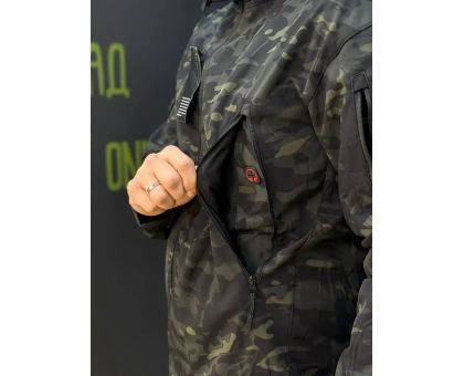 Демісезонний утеплений костюм SoftShell Dark Camou (куртка + штани) на флісі
