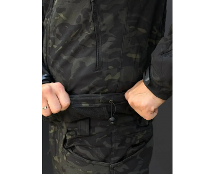 Демісезонний утеплений костюм SoftShell Dark Camou (куртка + штани) на флісі