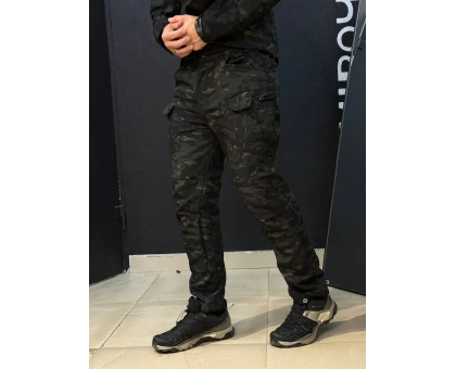Демісезонний утеплений костюм SoftShell Dark Camou (куртка + штани) на флісі
