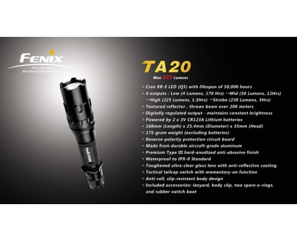 Підствольний тактичний ліхтар Fenix TA20 Cree XR-E LED Q5