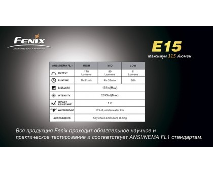 Кишеньковий, наключний ліхтарик Fenix E15 Cree XP-E LED R2, чорний
