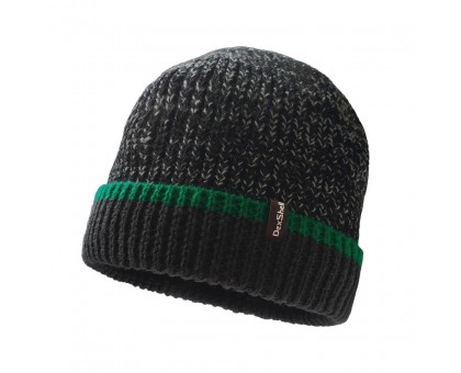 Шапка водонепроникна Dexshell Cuffed Beanie, р-р S/M (56-58 см) чорна з зеленою смугою