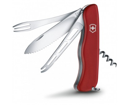 Складной нож Victorinox CHEESE MASTER 111мм/8функ/крас.мат /волн/lock/штоп/вилка