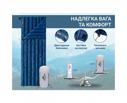 Спальний мішок Naturehike CWM295 CNK2300SD013: натуральний пух, блакитний