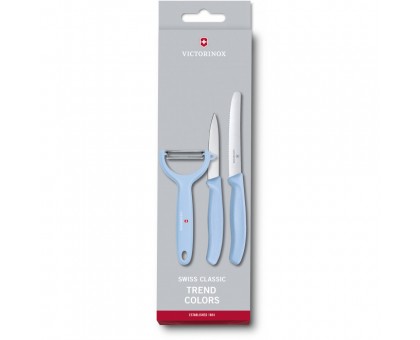 Набір кухонний Victorinox SwissClassic Paring Set 3шт з голуб. ручкою (2 ножа, овочечистка Tomato and Kiwi) (GB)