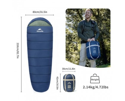 Спальник Naturehike MJ600: Тепло та комфорт з капюшоном, темно-блакитний Спальник Naturehike MJ600: Тепло та комфорт з капюшоном, темно-блакитний