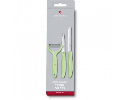 Набір кухонний Victorinox SwissClassic Paring Set 3шт з св.зел. ручкою (2 ножа, овочечистка Tomato and Kiwi) (GB)