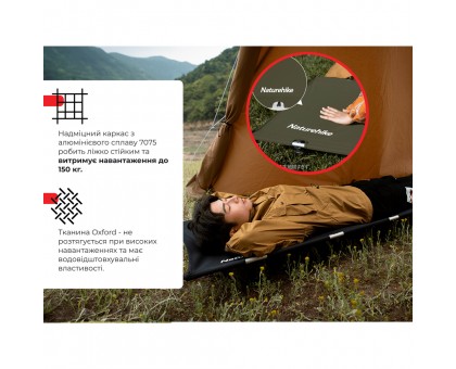 Ліжко складане Naturehike XJC05 NH20JJ001: Oxford/алюміній, зелене Ліжко складане Naturehike XJC05 NH20JJ001: Oxford/алюміній, зелене