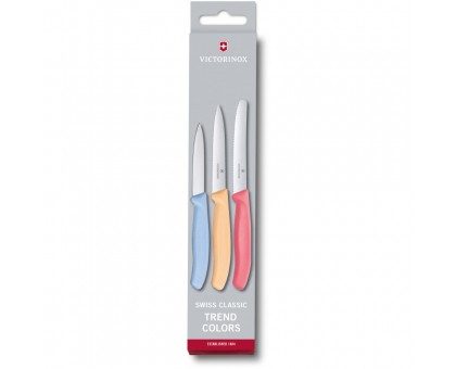 Набір кухонний Victorinox SwissClassic Paring Set 3 ножа з голуб / св. помаранч / св. черв. ручкою (8,10,11см) (GB)