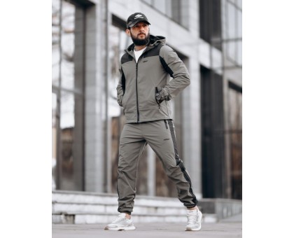 Чоловічий спортивний костюм Apachi Black-Khaki: стрейчева плащівка для активних