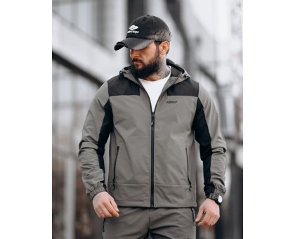Чоловічий спортивний костюм Apachi Black-Khaki: стрейчева плащівка для активних