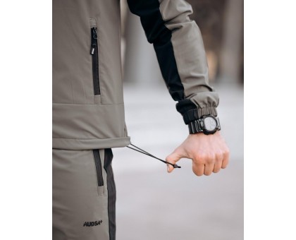 Чоловічий спортивний костюм Apachi Black-Khaki: стрейчева плащівка для активних