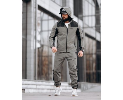 Чоловічий спортивний костюм Apachi Black-Khaki: стрейчева плащівка для активних