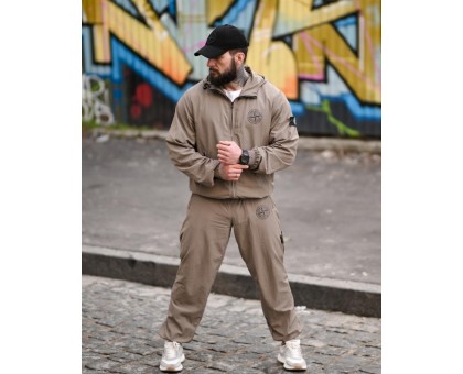 Чоловічий спортивний костюм SI Injastis Beige з плащівки жатка