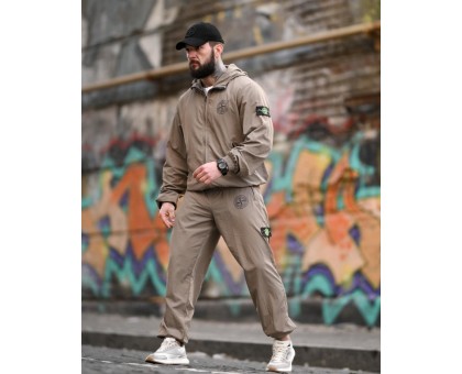 Чоловічий спортивний костюм SI Injastis Beige з плащівки жатка