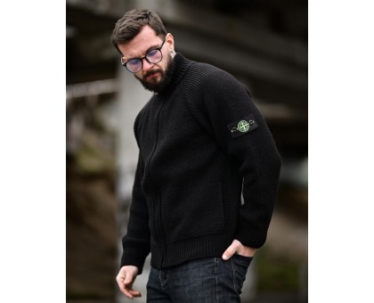 Stone Island Black: чоловічий в'язаний кардиган на блискавці
