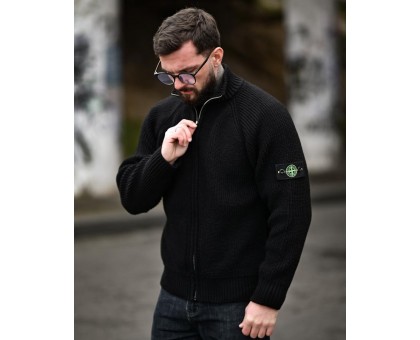 Stone Island Black: чоловічий в'язаний кардиган на блискавці