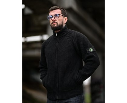 Stone Island Black: чоловічий в'язаний кардиган на блискавці