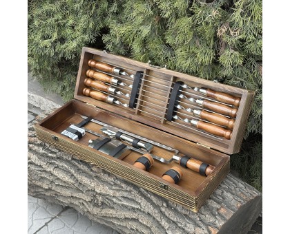 Елітний подарунковий набір "Козак" світла текстура: шампури та аксесуари