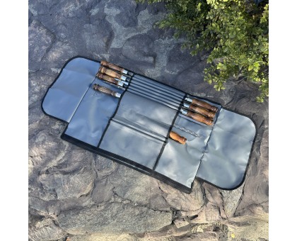 Набір шампурів Арго: 6+1+1 з дерев'яними ручками, сірий чохол