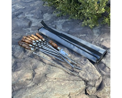 Набір шампурів Арго: 6+1+1 з дерев'яними ручками, сірий чохол