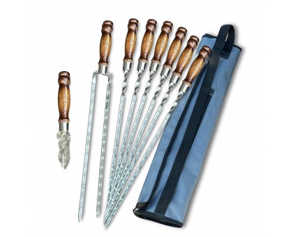 Набір шампурів Арго: 6+1+1 з дерев'яними ручками, сірий чохол