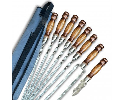 Набір шампурів Арго: 6+1+1 з дерев'яними ручками, сірий чохол