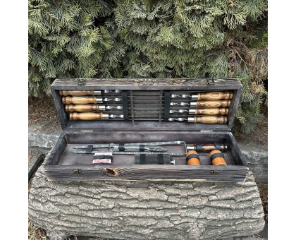 Подарунковий набір Козак: шампури з нержавіючої сталі та дуба для грилю