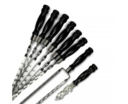 Набір шампурів Ліра 6/1/1 з чорною дерев'яною ручкою в зеленому чохлі