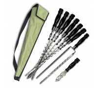 Набір шампурів Ліра 6/1/1 чорна ручка в зеленому чохлі