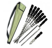 Набір шампурів Ліра 6/1/1 чорна ручка в зеленому чохлі