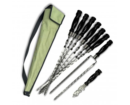 Набір шампурів Ліра 6/1/1 з чорною дерев'яною ручкою в зеленому чохлі