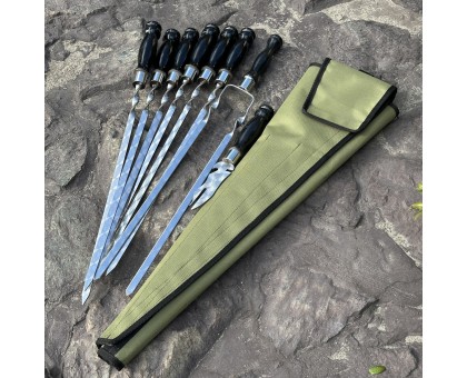 Набір шампурів Ліра 6/1/1 з чорною дерев'яною ручкою в зеленому чохлі