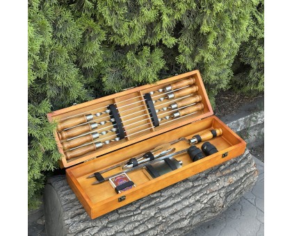 Подарунковий набір шампурів Козак світлий у дерев'яному кейсі для гриля та пікніка