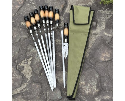 Набір шампурів Ліра 6/1/1: двокольорові ручки, зелений чохол Оксфорд
