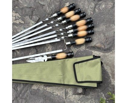 Набір шампурів Ліра 6/1/1: двокольорові ручки, зелений чохол Оксфорд