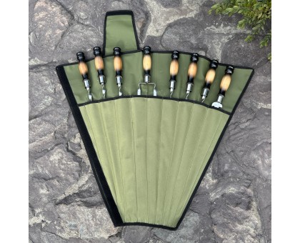 Набір шампурів Ліра 6/1/1: двокольорові ручки, зелений чохол Оксфорд