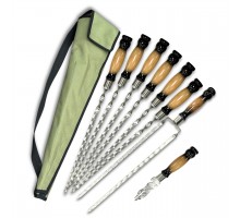 Набір шампурів Ліра 6/1/1 двокольорова ручка в зеленому чохлі