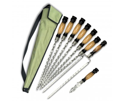 Набір шампурів Ліра 6/1/1: двокольорові ручки, зелений чохол Оксфорд